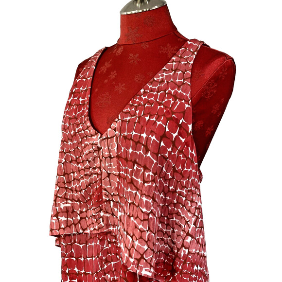 White House Black Market M Top Coral Red Pink White Sleeveless Blouse Open Back - Picture 7 of 9